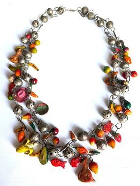 Vintage Mexican Wedding Folk Art Charm Necklace
